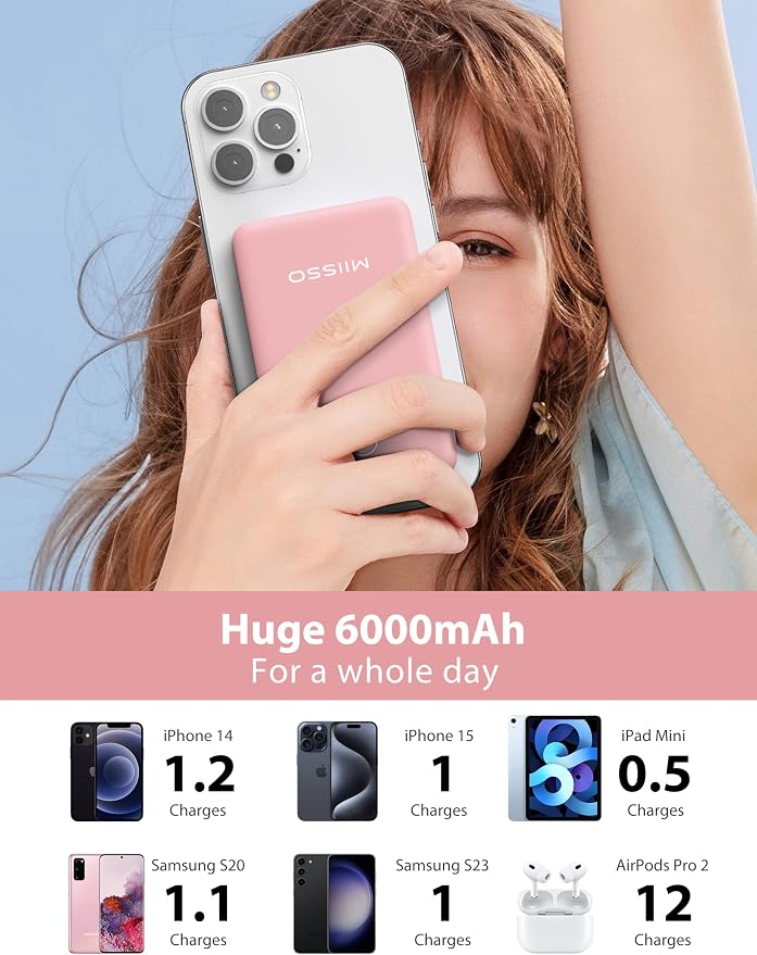 miisso 6000mah Ultra Slim Built in Cables Power Bank, Card Size Built in USB C - Image 3