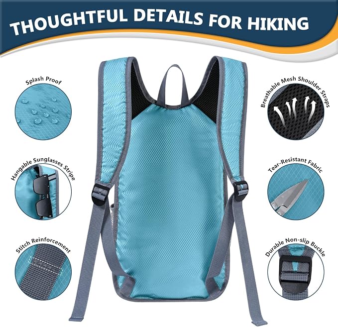 15L Foldable Hiking Backpack, Lightweight Packable Waterproof Machine Washable - Image 7