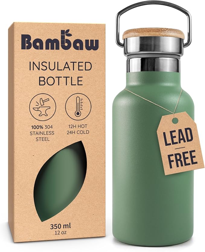 Bambaw Insulated Water Bottle 12 oz, Stainless Steel Water Bottle by Bambaw