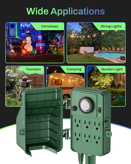 BN-LINK Outdoor Power Stake Timer Waterproof, 24-Hour Mechanical Timer - Image 9