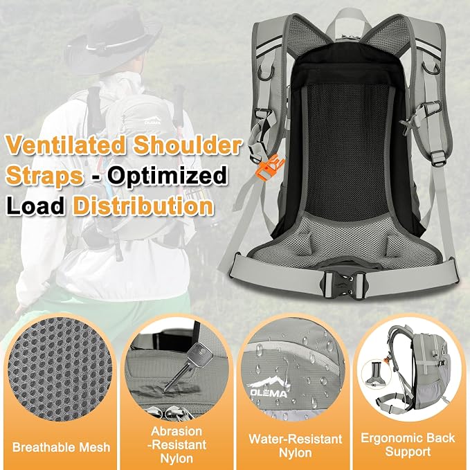 OLEMA Hiking Backpack, 25L Lightweight Travel Backpacks, Camping Daypack - Image 6