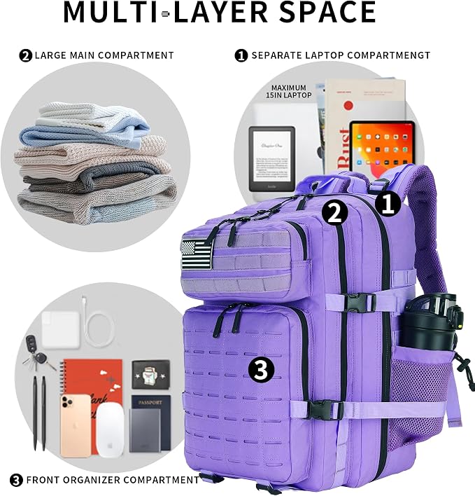 Military Tactical Backpack 45L/25L 3 Day Assault Pack Molle Daypack Hiking - Image 6