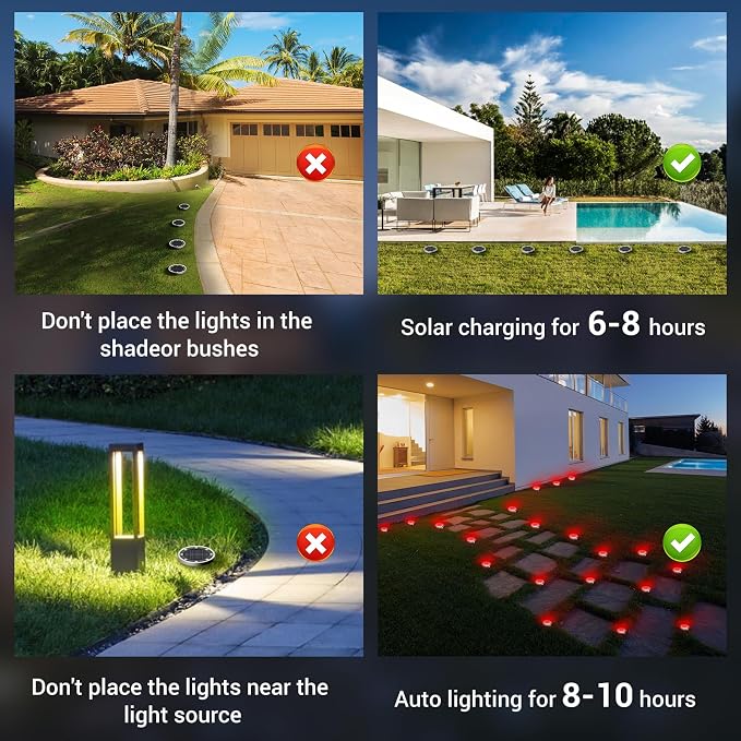 Peasur Mini Solar Ground Lights Outdoor, 8 Pack Flat Solar Powered Disc Lights - Image 7