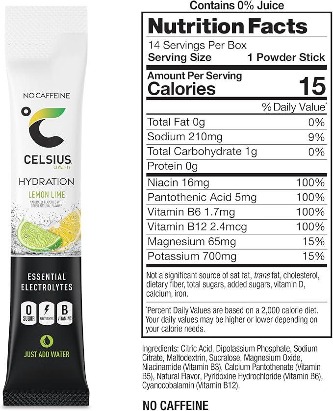 CELSIUS Hydration™ Lemon Lime, Sugar Free Electrolyte Hydration Drink Mix - Image 3