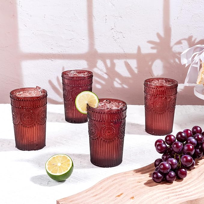 Ciaell 12 Pack Romantic Plastic Water Glasses - 14 Oz Burgundy Vintage Drinking - Image 8