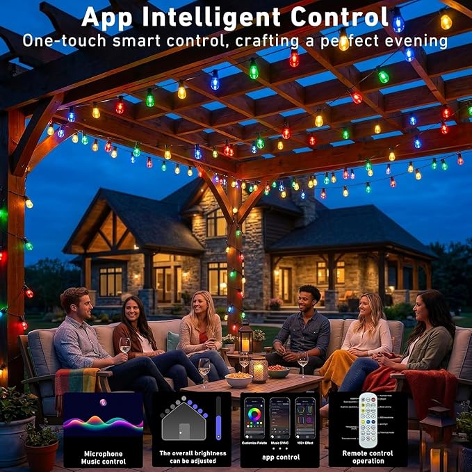 Outdoor String Lights, 200FT Smart RGB+IC Patio Lights - Image 3