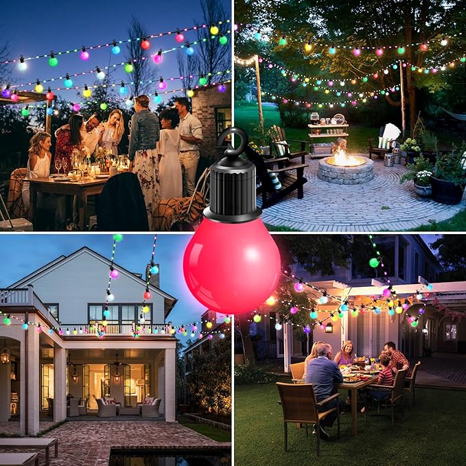 Smart Outdoor String Lights 65.6Ft, RGB IC Color Changing LED Patio Light IP67 - Image 6