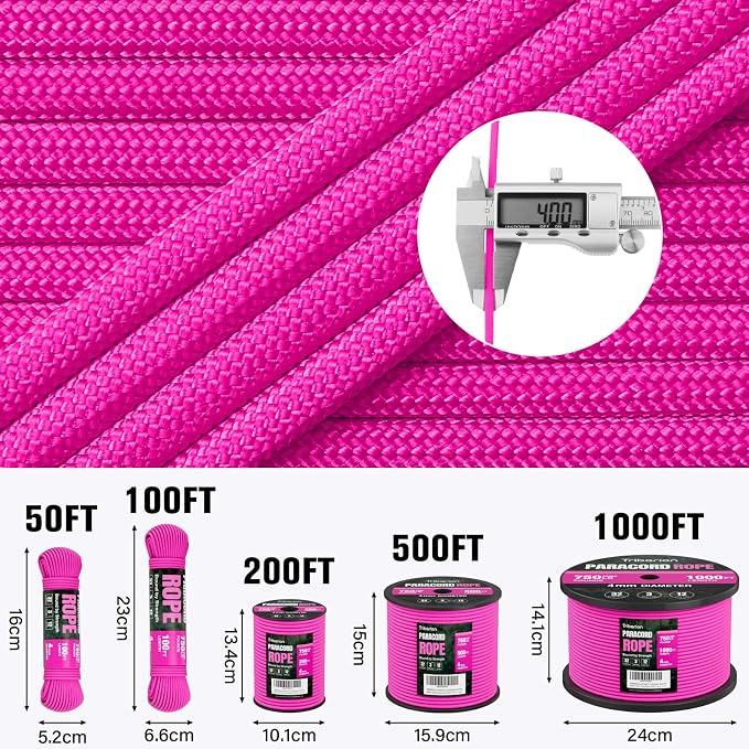 Paracord Rope 750 lb - 200ft 5/32" Parachute Cord 4MM 12-Strand para Cord - - Image 2