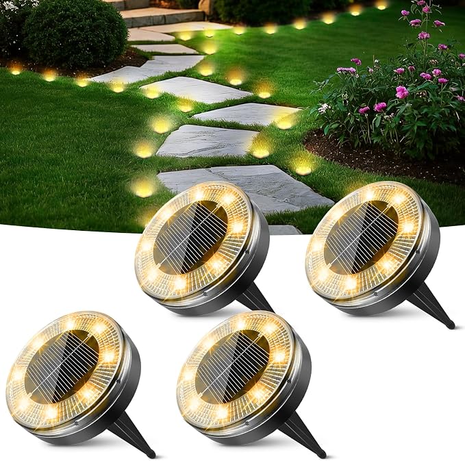 Peasur Mini Solar Ground Lights, 4 Pack Flat Solar Disc Lights Outdoor by Peasur