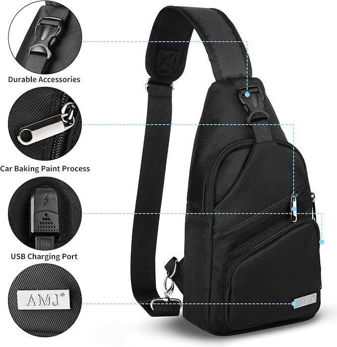 AMJ Crossbody Sling Bag Men Women, Casual Shoulder Backpack, Chest Daypack - Image 3