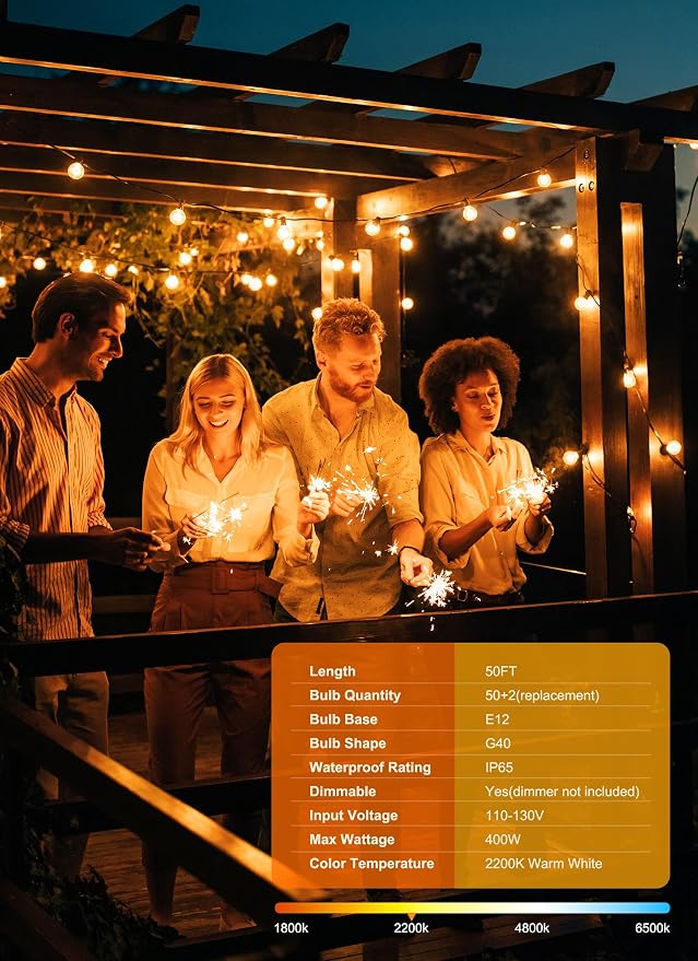 Outdoor String Lights – 50ft Connectable Patio Lights - Image 2