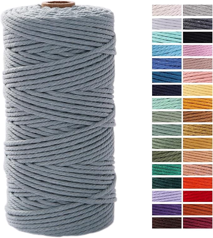 Grayish Blue Macrame Cord 3mm x 109Yards, Colored Cotton Rope by AestheticDesignforYou
