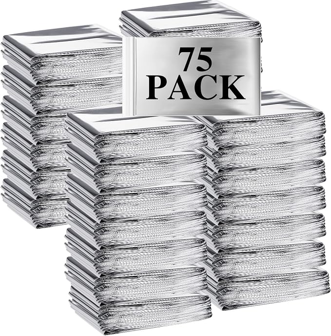 Macarrie 75 Pack Emergency Foil Thermal Blankets Silver Foil Survival Space by Macarrie