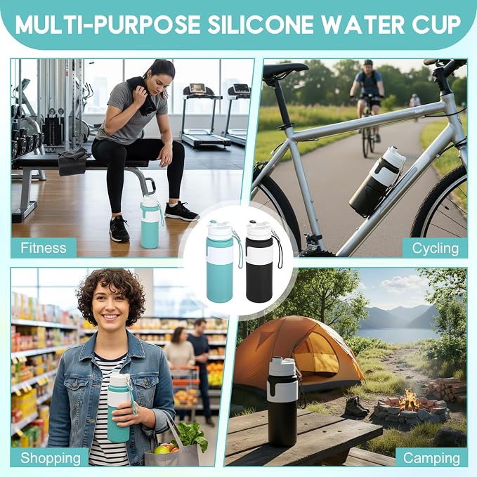 LemonRoad 2 Pcs 26 oz Silicone Collapsible Water Bottle, Portable Foldable - Image 6