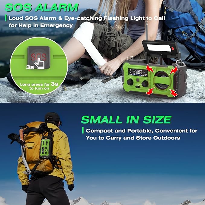 NITIGO Emergency Weather Radio 37000mWh Solar Hank Crank Radio USB Charged - Image 4