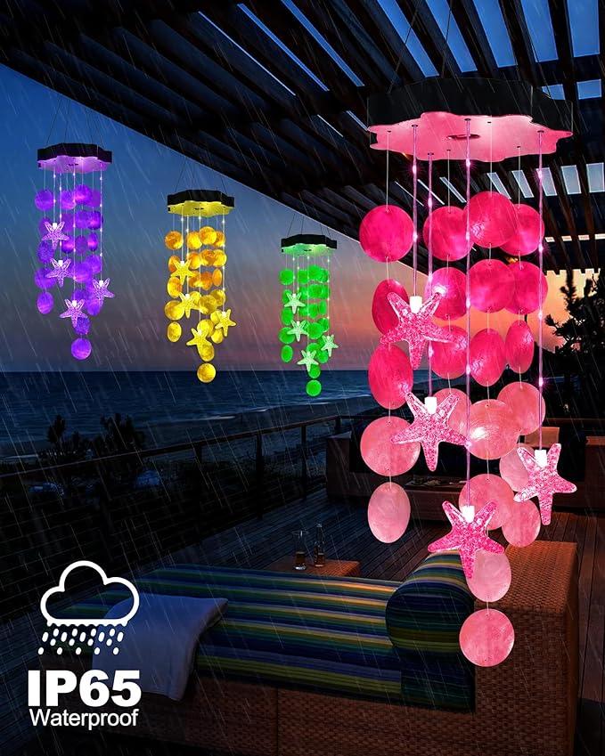 Toodour Solar Wind Chimes for Outside, Shells Light Gifts for Mom Grandma Women - Image 4