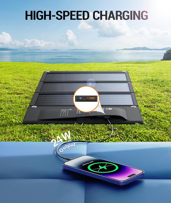 BLAVOR 30W Solar Charger USB-A QC3.0 24W USB-C DC 30W Outputs, Foldable Solar - Image 5