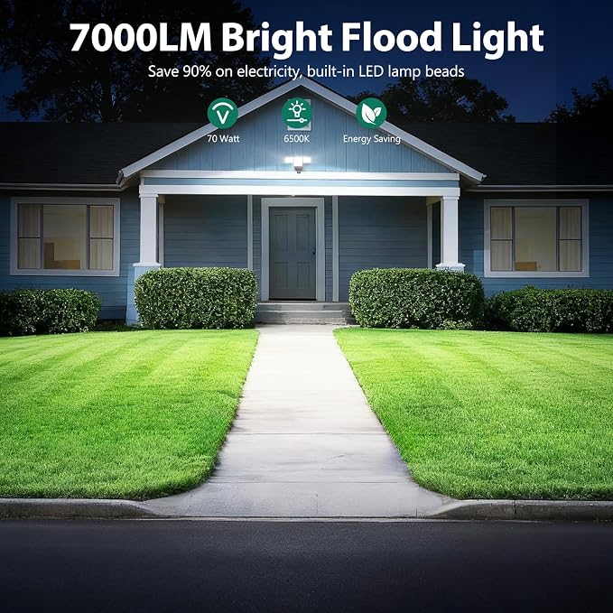 70W 7000LM Security Lights Outdoor, 4-Head LED Motion Sensor Flood Light - Image 5