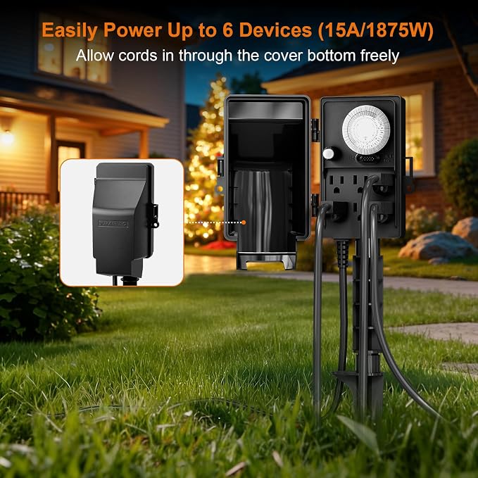 SURAIELEC Outdoor Power Stake, 24-Hour Mechanical Light Timer, Electrical Power - Image 3
