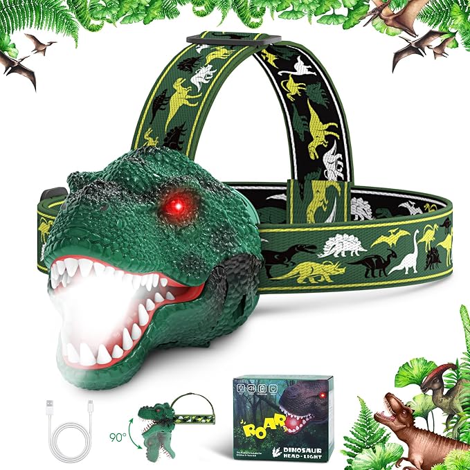 Dysaim Kids Headlamp, Rechargeable T-Rex Dinosaur Headlamp by Dysaim