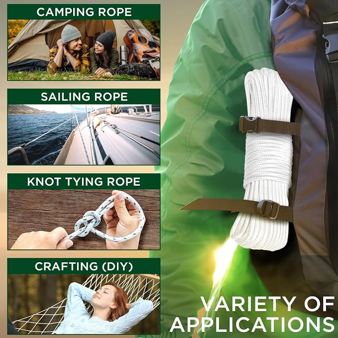TECEUM Clothes Line & Flag Pole Rope – 1/4” & 3/8” – 90 FT | 150 FT – Strong - Image 5