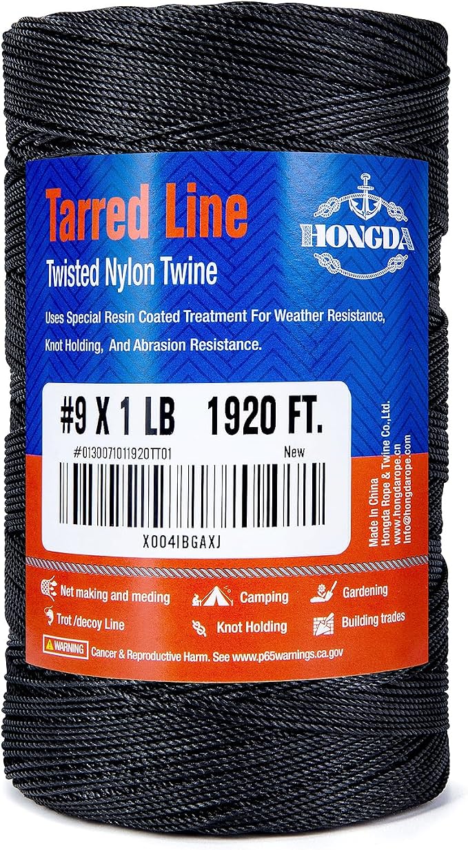 HONGDA Tarred Bank Line Twine, 1920 Feet Nylon Twine #9 Bank Line-Black Nylon by hongda
