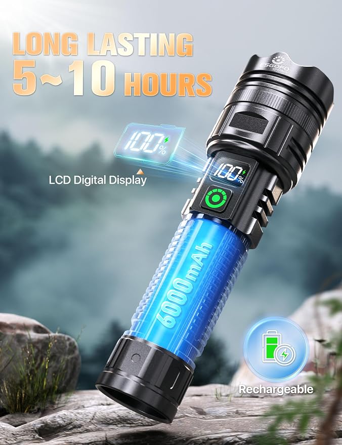 Esgofo Rechargeable Flashlights High Lumens 100000 2 Modes High/Low, Super - Image 4