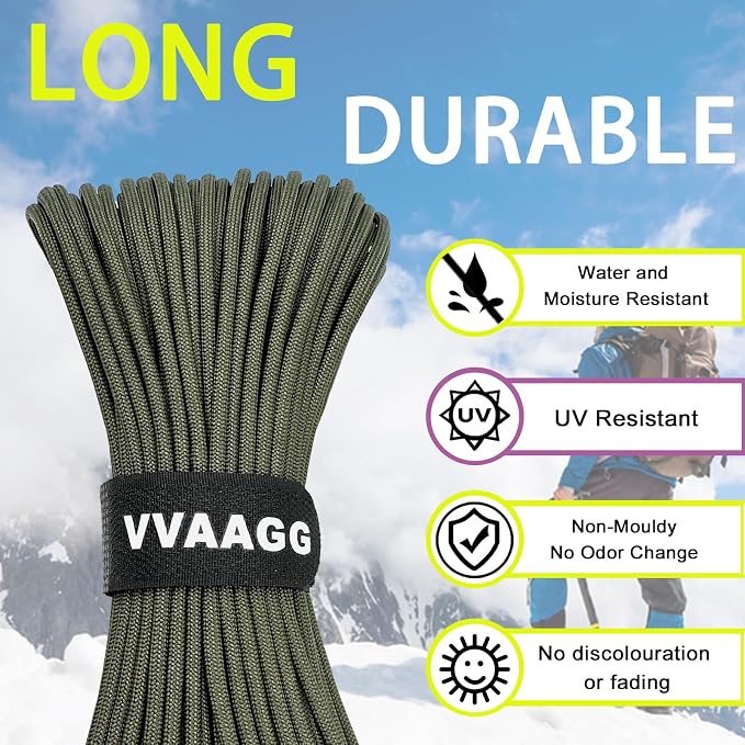 VVAAGG 1000 Paracord Rope 200FT, 4mm Utility Parachute Cord 12 Strand Nylon Rope - Image 3
