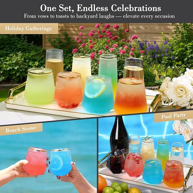 48 Pack Ribbed Plastic Wine Glasses – 24 x 9oz Stemless Champagne Flutes & 24 x - Image 7