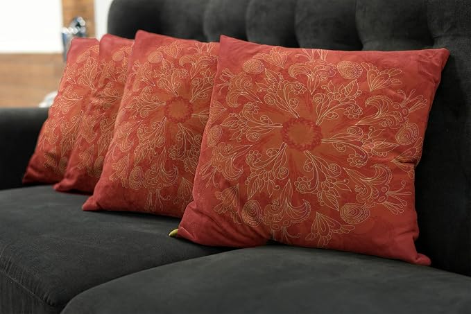 Ambesonne Red Mandala Throw Pillow Cushion Case Pack of 4, Vibrant Colored - Image 7