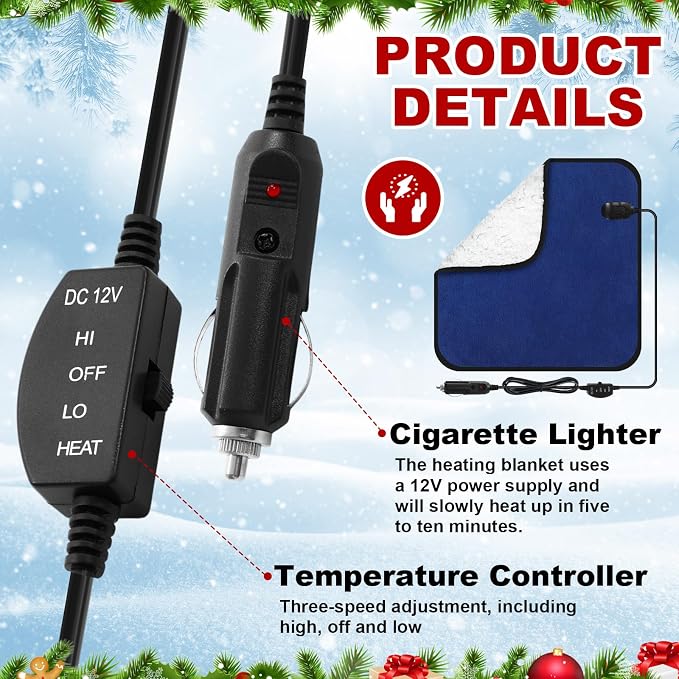 Tuanse 16 x 16 Inches Car Electric Blanket 12 Volt Heated Car Blanket - Image 4