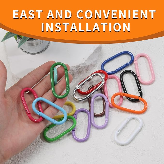 16 Pcs Carabiners Clip, Oval Shape Cute Carabiner Keychain Clip Aluminum Hook - Image 7
