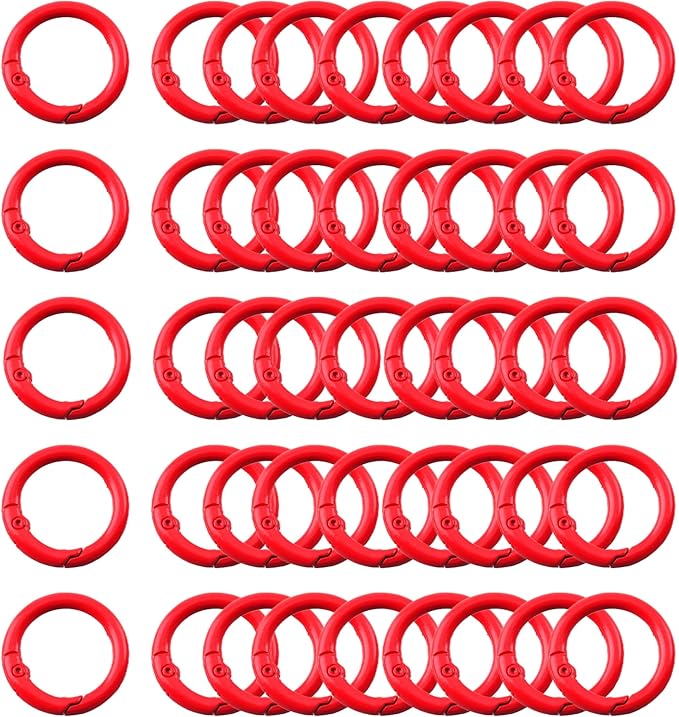 Carabiner Clip 48Pcs Red Metal Key Ring Clip Circle Keychain Rings Bulk Spring by KJMLDIY