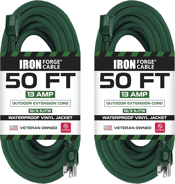 Iron Forge Cable 2 Pack Weatherproof 50 Ft Outdoor Extension Cord by IronForgeCable