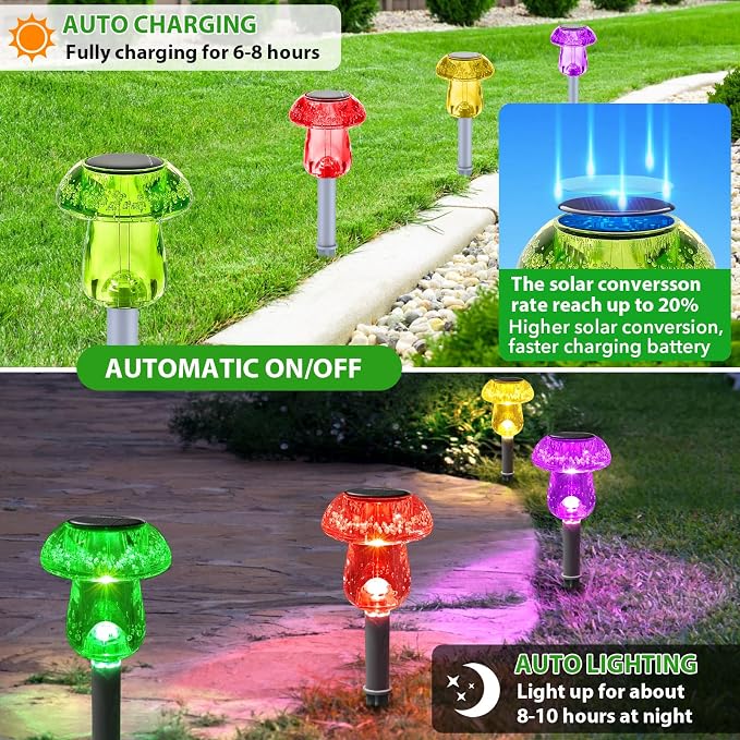 Benany Solar Lights Outdoor, 8 Pack Mushroom Lights Outside Waterproof - Image 5