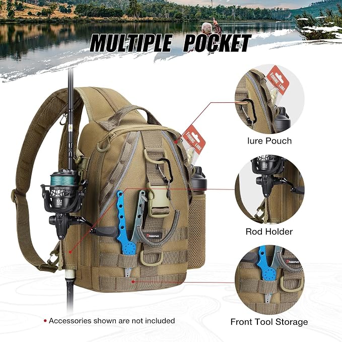 Piscifun Fishing Backpack with Rod Holder, Lightweight Sling Bag Storge Gear - Image 4