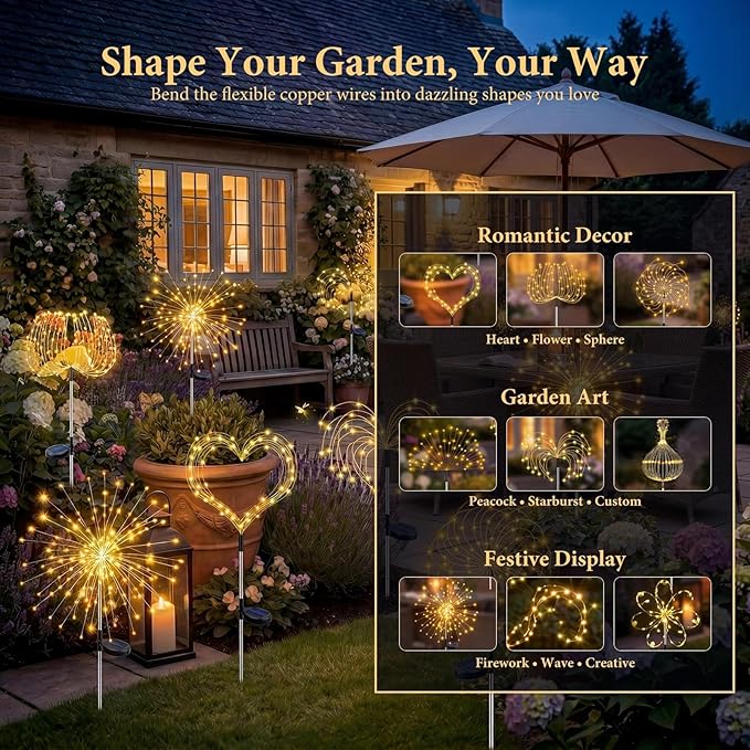 Solar Firework Lights, 10 Pack 120 LEDs 8 Lighting Modes Twinkle Solar Garden - Image 6