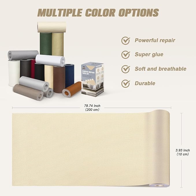 OAZ 4 x 79 inch Canvas Repair Patches Canvas Fabric Patch Self-Adhesive Canvas - Image 3