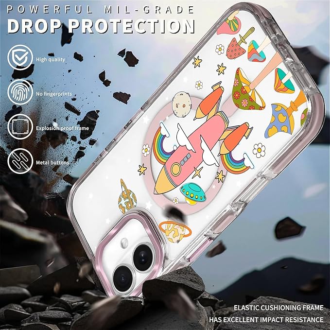 Case for iPhone 16, Spaceship Mushroom Phone Case Design，for Women Girls - Image 5