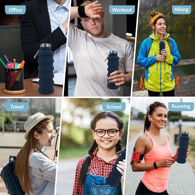 Collapsible Water Bottles 12oz, Odorless BPA-Free Silicone, Leak-Proof Foldable - Image 5