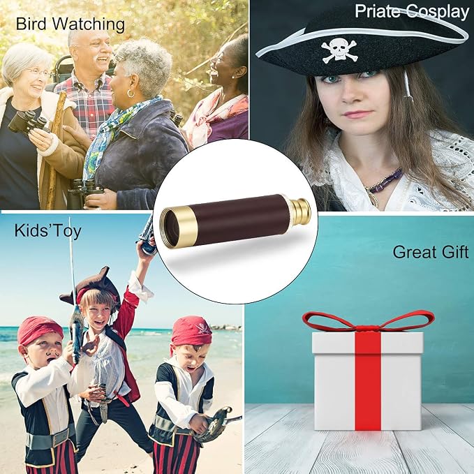 Pirate Monocular Telescope, 25x30 High Powered Zoomable Collapsible Brass - Image 7