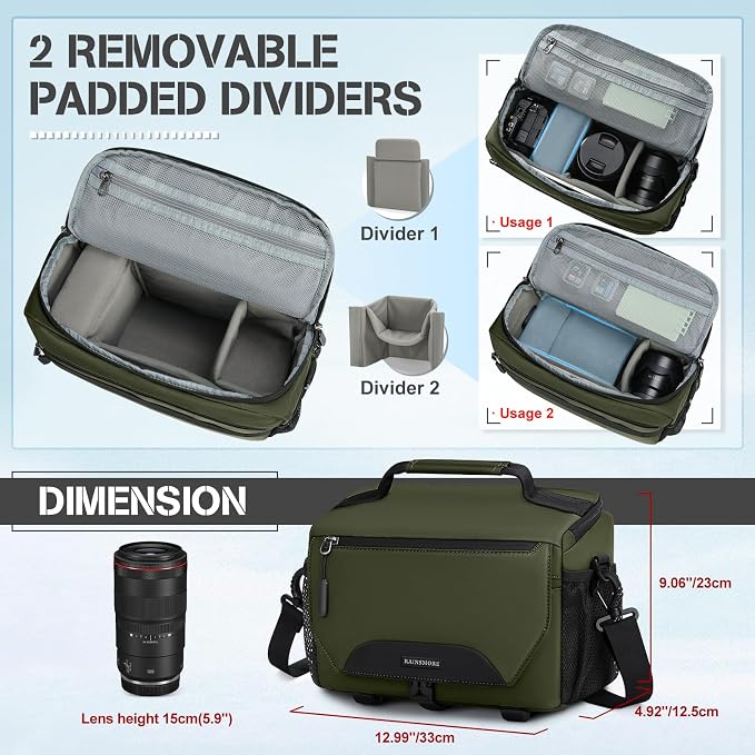RAINSMORE Camera Bag, DSLR/SLR/Mirrorless Small Camera Sling Bag Waterproof - Image 2