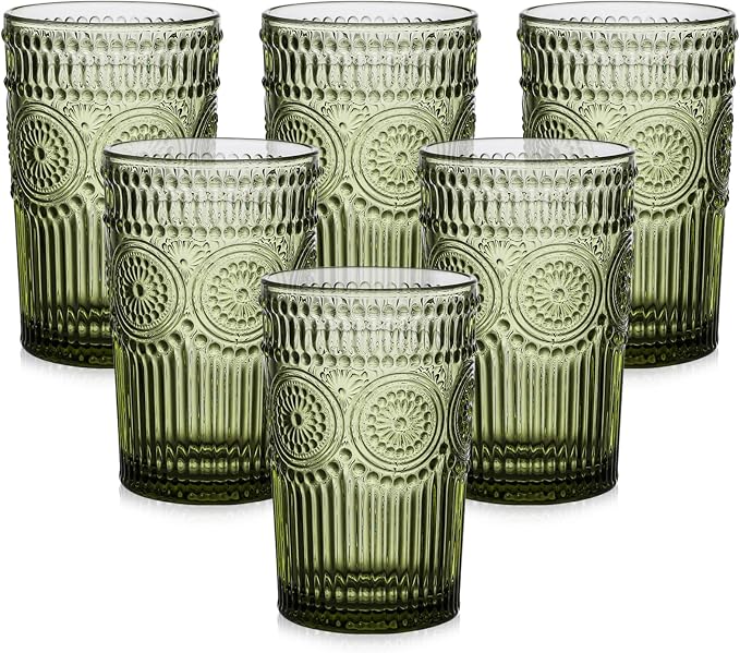 ZMOWIPDL Vintage Glassware Drinking Glasses Set of 6, 13 oz Green Textured by ZMOWIPDL