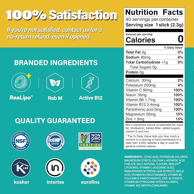 40 Sticks Sugar Free & 0 Calorie Electrolyte Hydration Packets, Low Sodium - Image 3