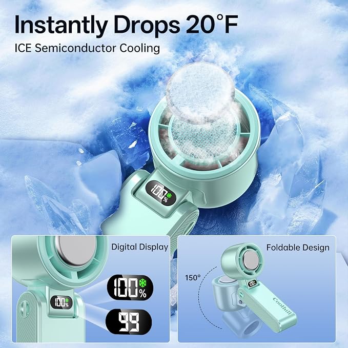 Handheld Portable Fan with Ice Cooler: 199-Speed 5500mAh Rechargeable Handheld - Image 2