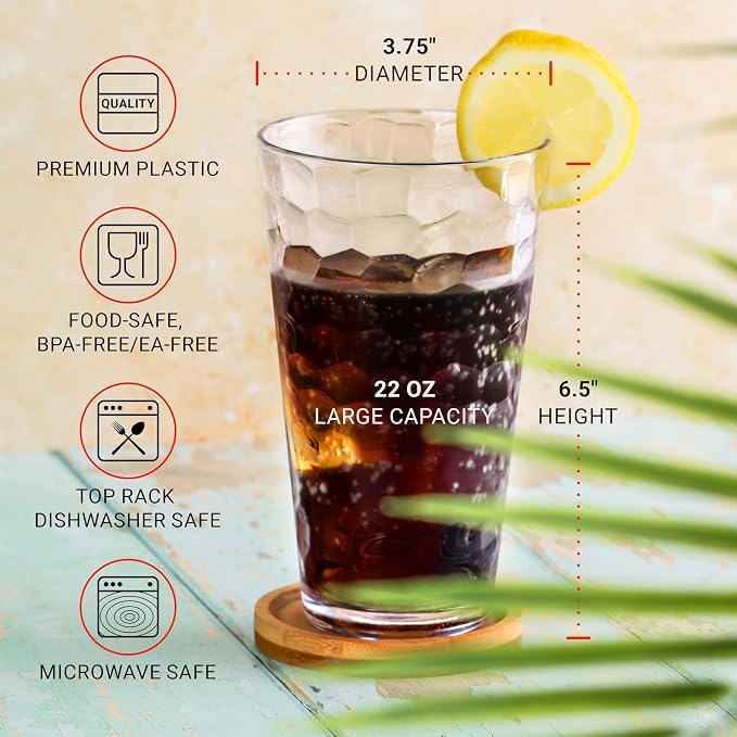 Bravario Hammered Plastic Drinking High Tumbler, Dishwasher-Safe Premium - Image 5