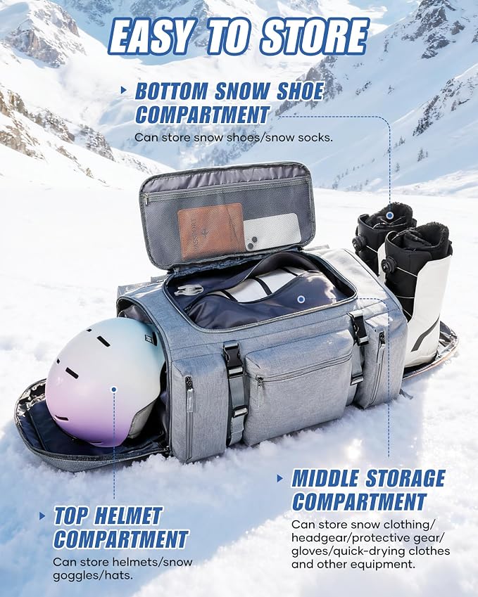 Ski Boot Bag Backpack for Helmet, 70L Waterproof Vacuum Backpack Travel - Image 2