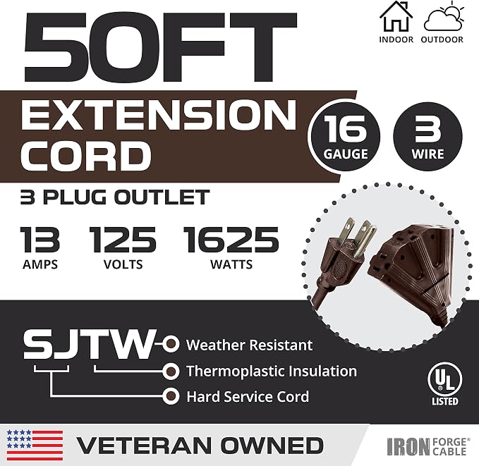 Iron Forge Cable 50ft Brown Outdoor Extension Cord - Image 2