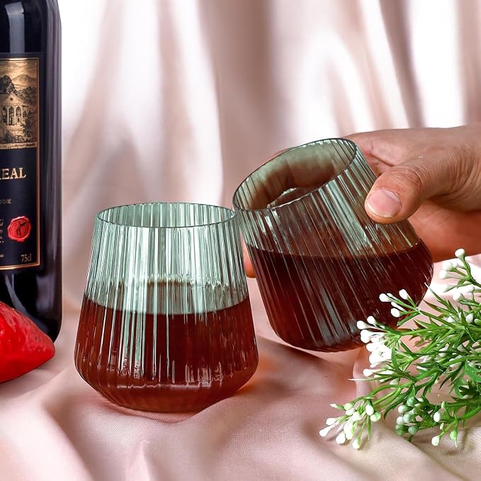 Lueumxc 40 Pack Plastic Ribbed Wine Glasses, 14Oz Origami Disposable Wine - Image 5