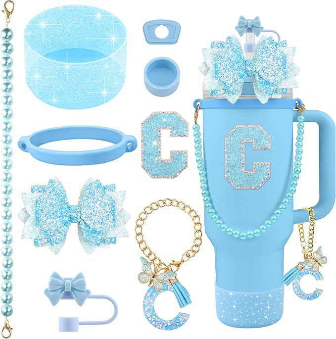 9PCS Blue for Stanley Cup Accessories Set Bling Initials Bow Charms for Stanley by Unknown
